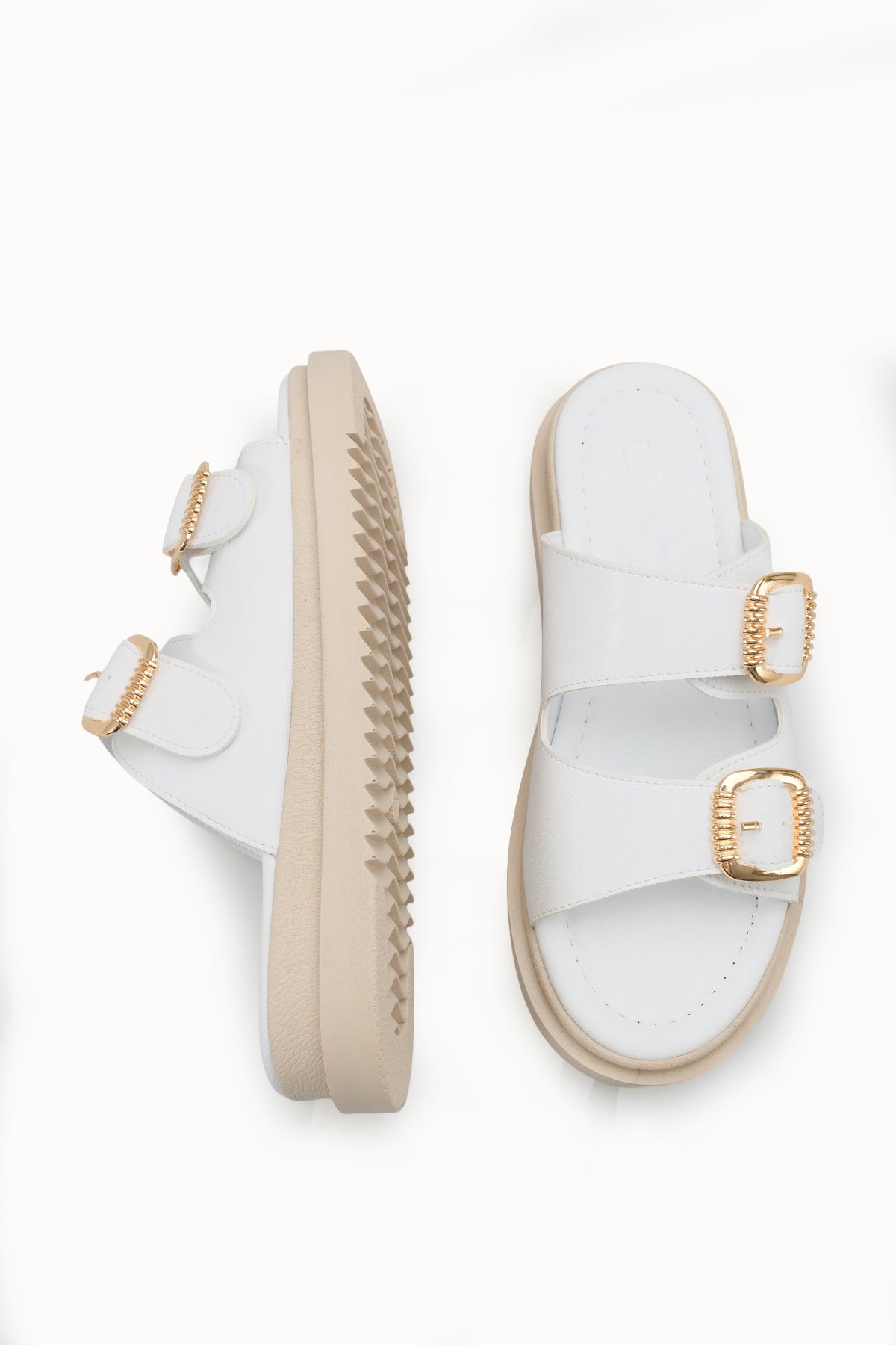 Riccon Kadın Çift Tokalı Terlik 00120403 Beyaz