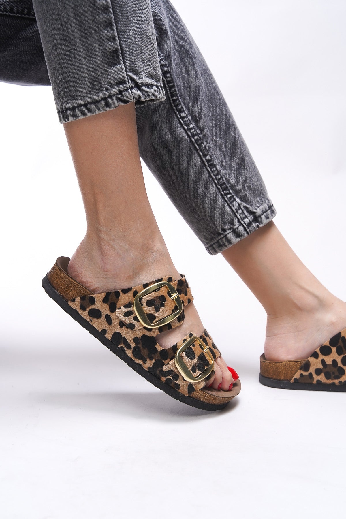 Riccon Vylsula Kadın Çift Tokalı Terlik 0012602 Leopar