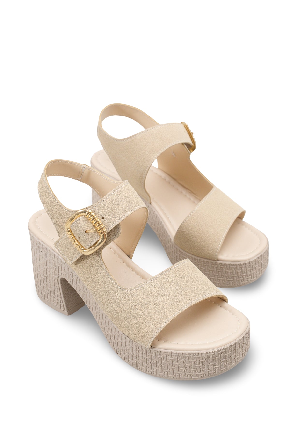 Riccon Kadın Topuklu Sandalet 0012704 Bej Deri Dokulu