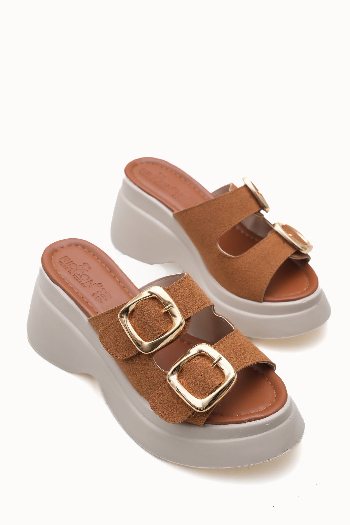 Riccon Heilrele Kadın Terlik 0012908 Taba Deri Dokulu