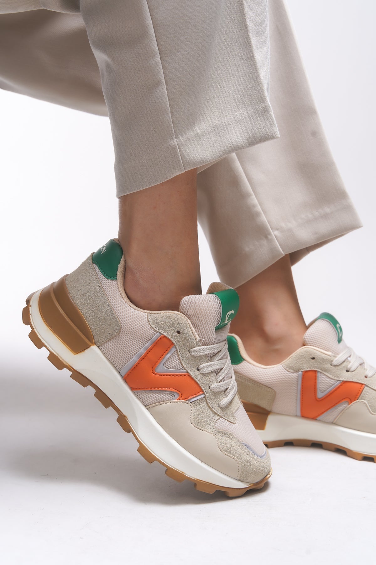 Riccon Rosatora Kadın Sneaker 001210 Bej Oranj