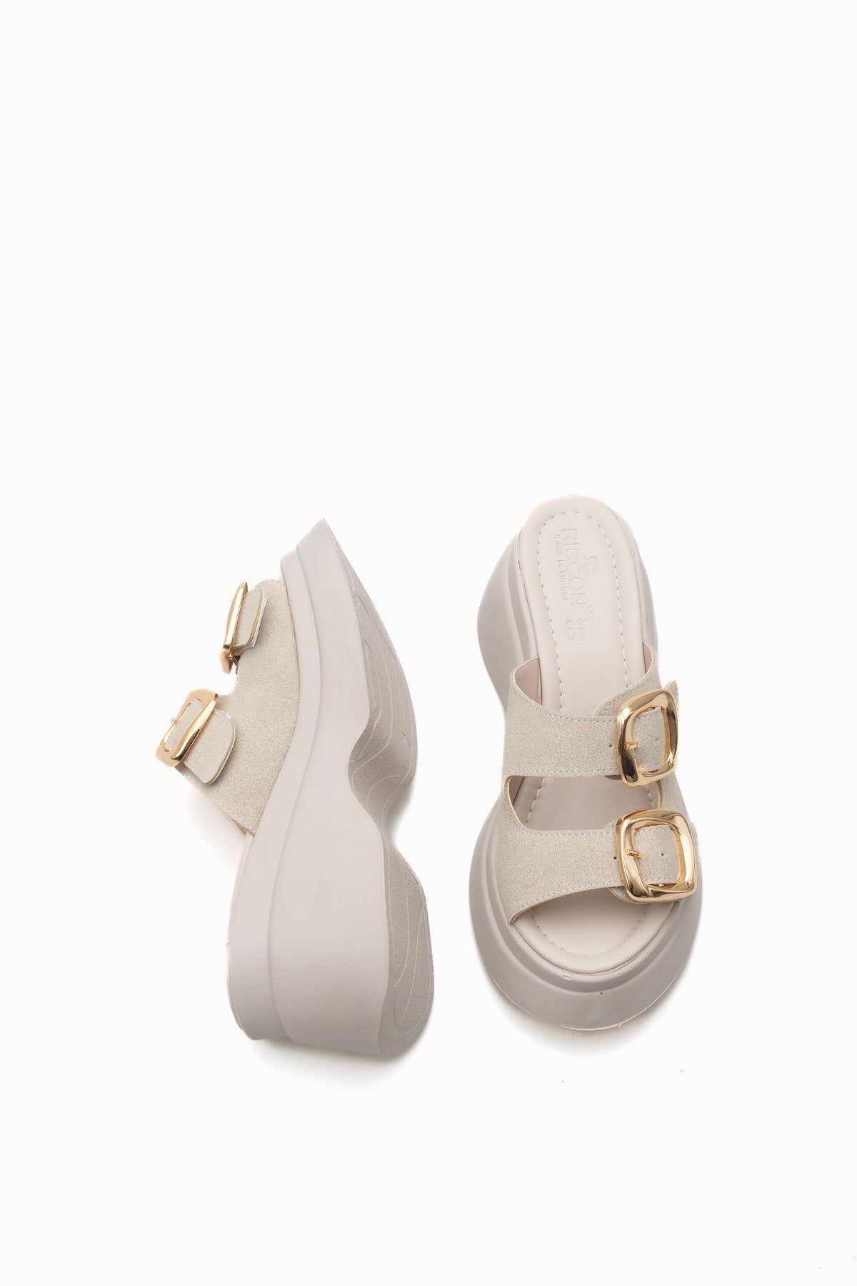 Riccon Heilrele Kadın Terlik 0012908 Bej Deri Dokulu