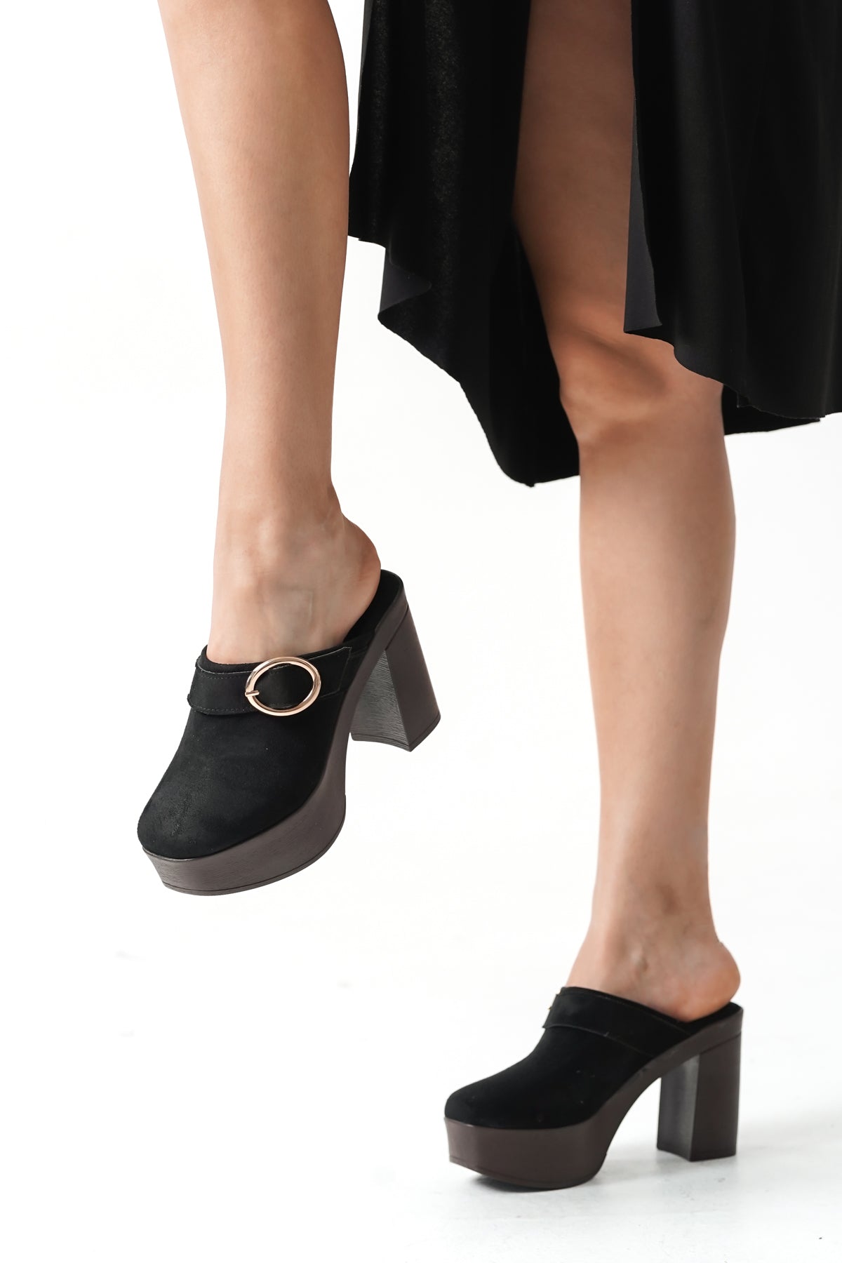 Riccon Kadın Topuklu Terlik 0012779 Siyah Süet