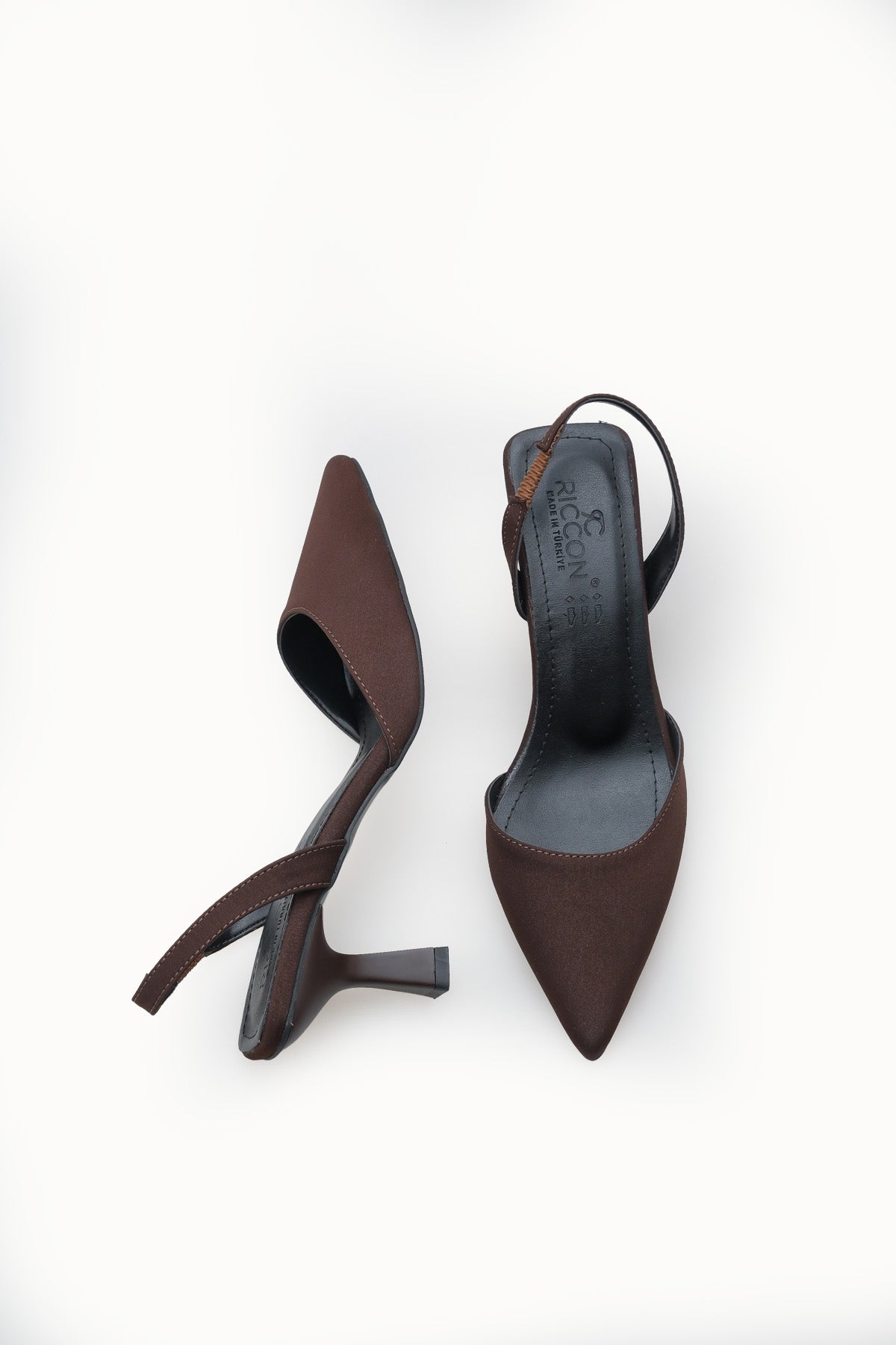 Riccon Kadın Sivri Burunlu Arkası Açık İnce Topuklu Ayakkabı 001206 Mat Kahverengi