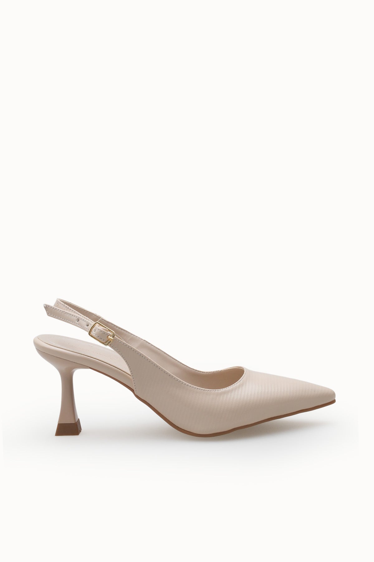 Riccon Kadın Sivri Burunlu Arkası Açık İnce Topuklu Ayakkabı 0012720 Ten Rugan