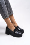 Riccon Quphrele Kadın Topuklu Loafer 00121520 Siyah Rugan