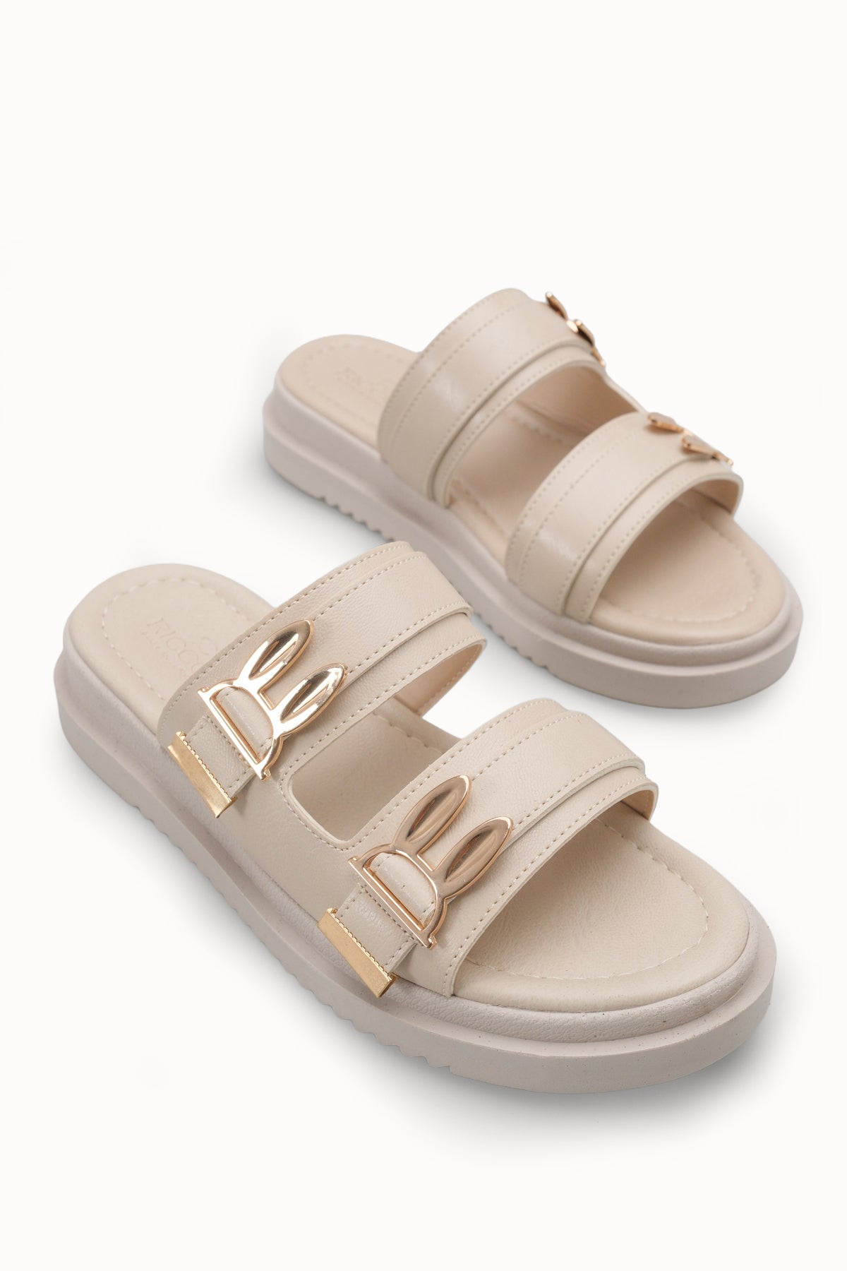 Riccon Kadın Çift Tokalı Terlik 00120415 Bej