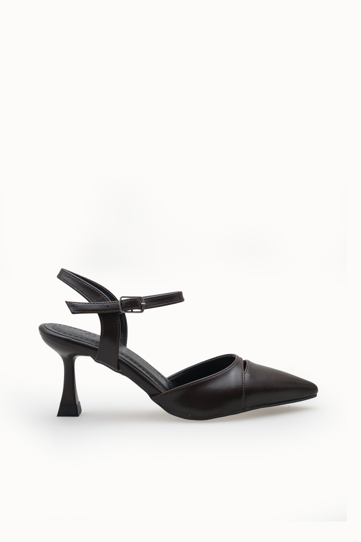 Riccon Kadın Sivri Burunlu Arkası Açık İnce Topuklu Ayakkabı 0012727 Kahverengi Cilt