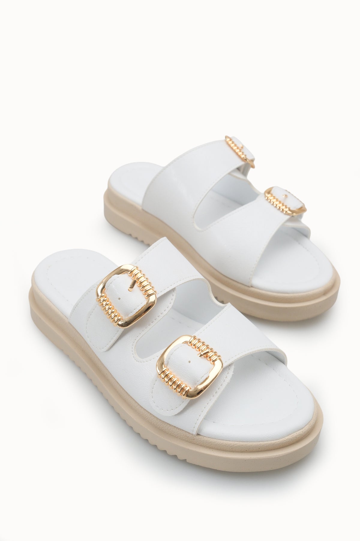 Riccon Kadın Çift Tokalı Terlik 00120403 Beyaz