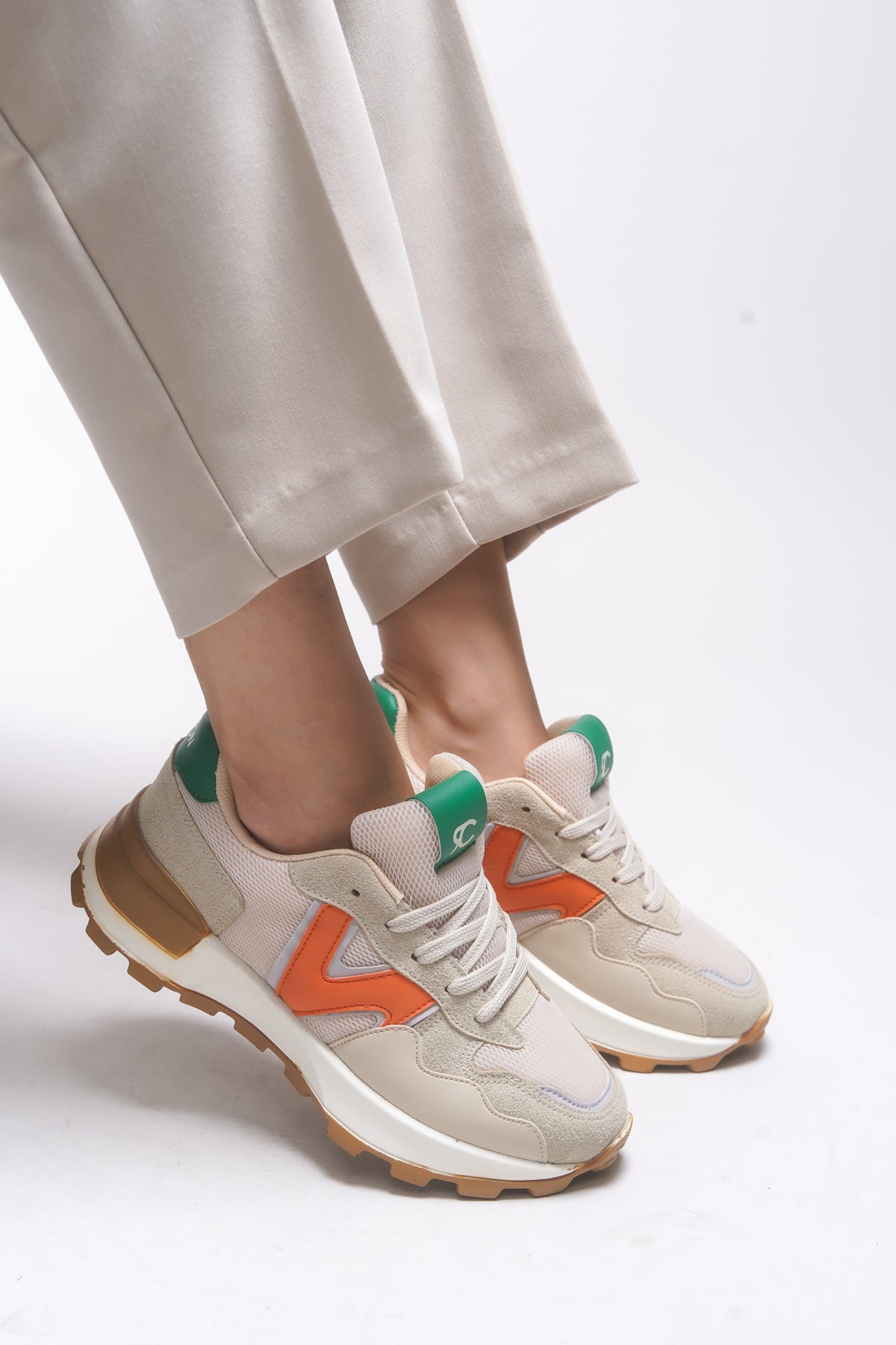 Kadın Sneaker Bej Oranj | Riccon Rosatora 001210