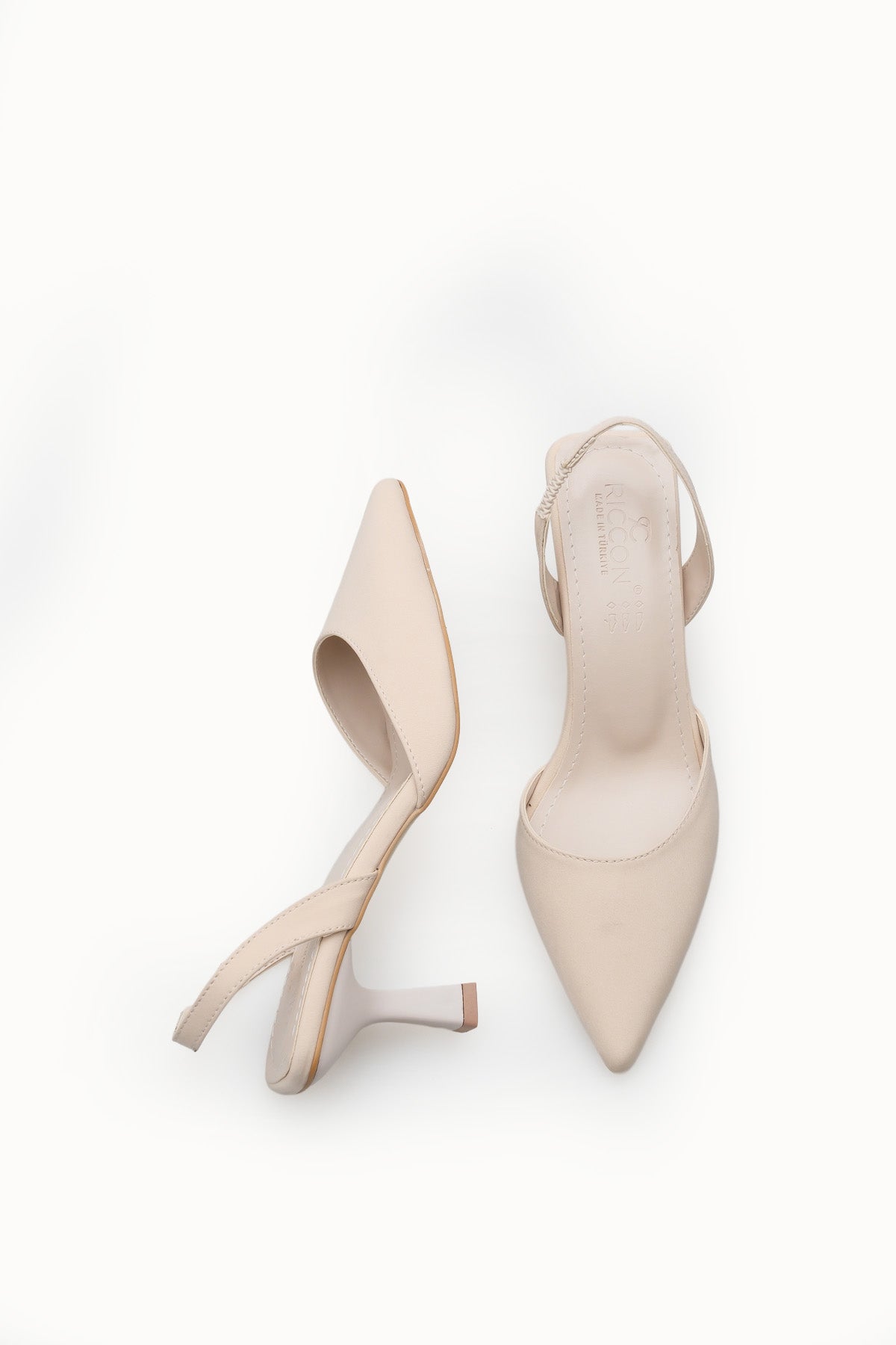 Riccon Kadın Sivri Burunlu Arkası Açık İnce Topuklu Ayakkabı 001206 Mat Ten
