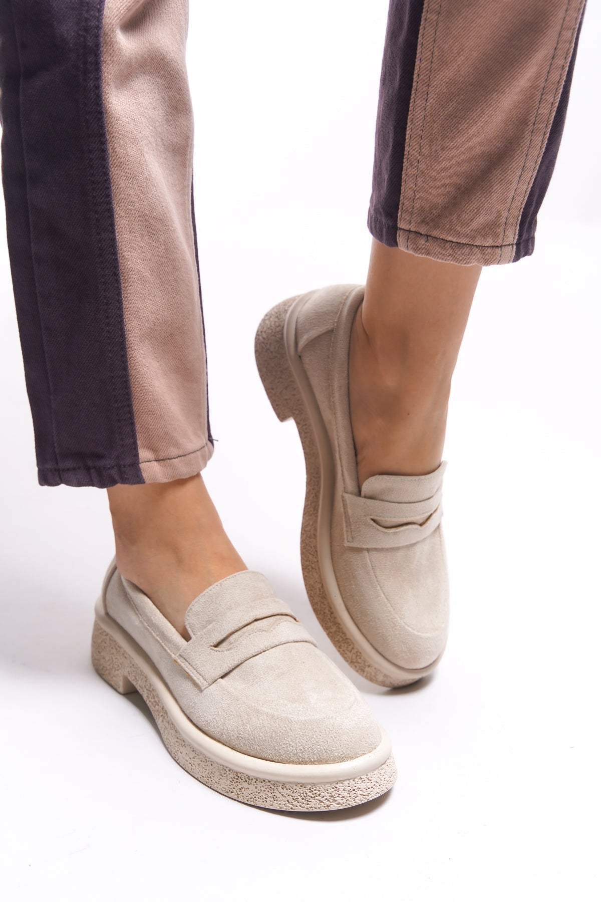 Riccon Ashlalona Kadın Loafer 00121201 Bej Süet