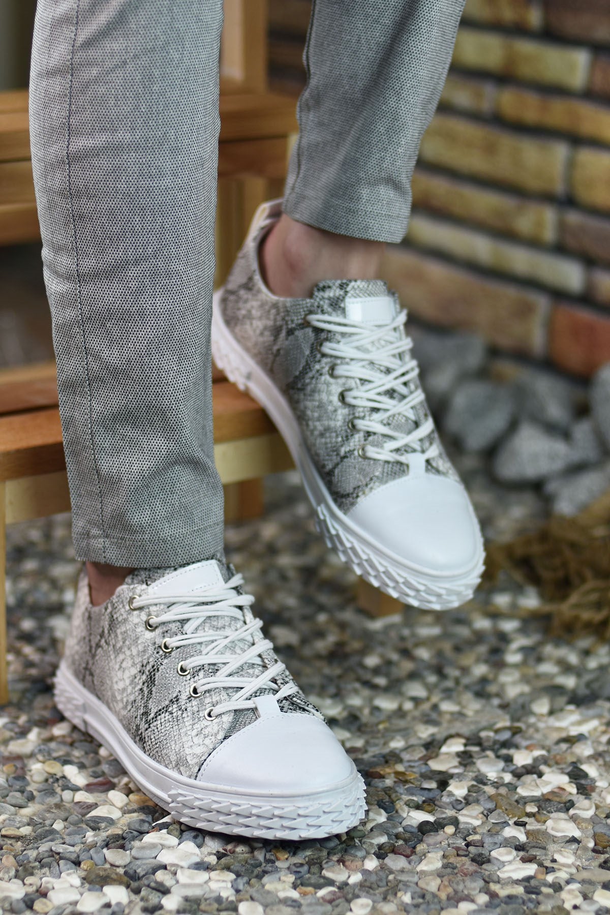 Riccon Erkek Sneaker 3D Baskılı Beyaz