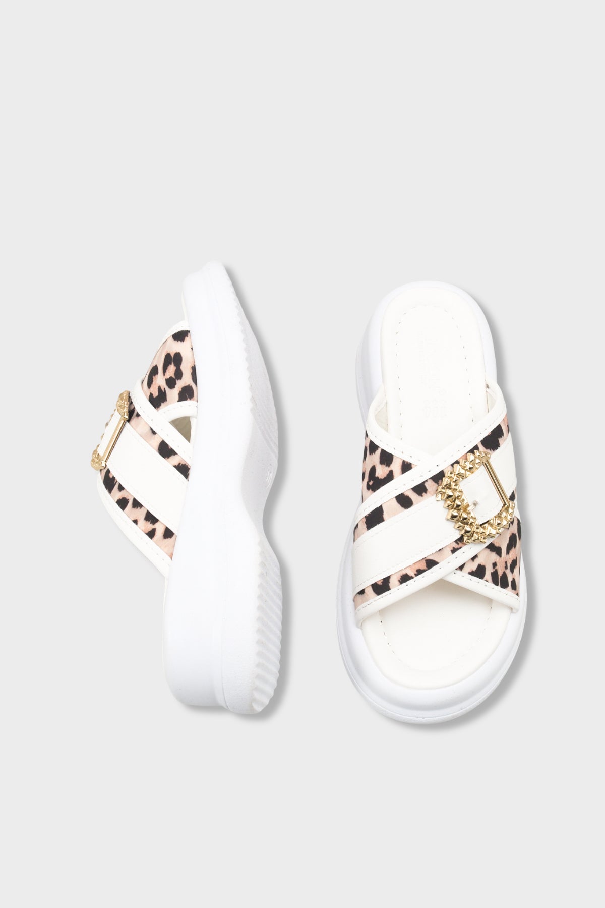 Riccon Kadın Terlik 00121023 Beyaz Leopar