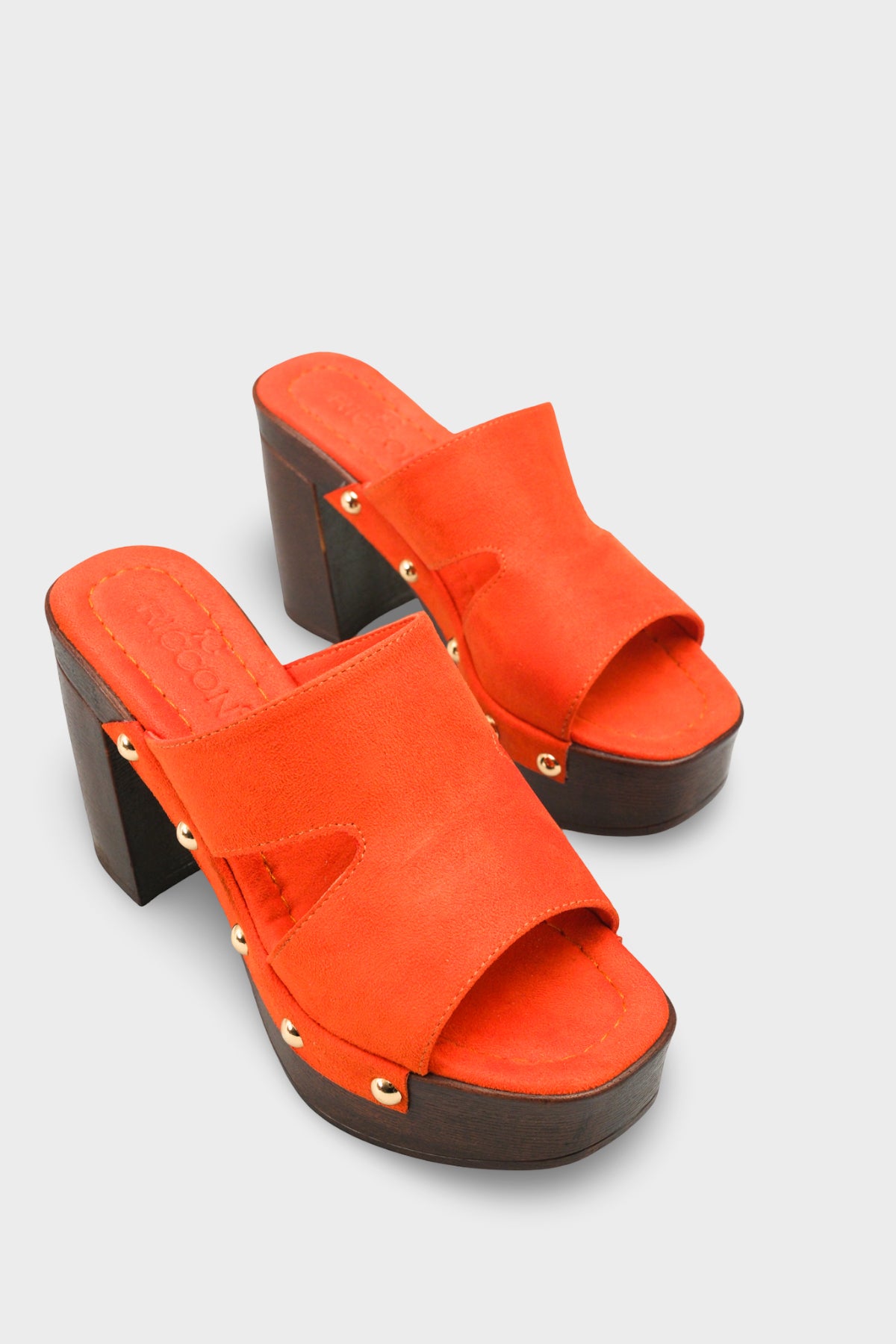 Riccon Kadın Topuklu Terlik 0012778 Oranj Süet