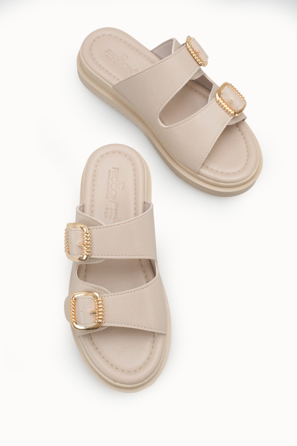 Riccon Kadın Çift Tokalı Terlik 00120403 Bej