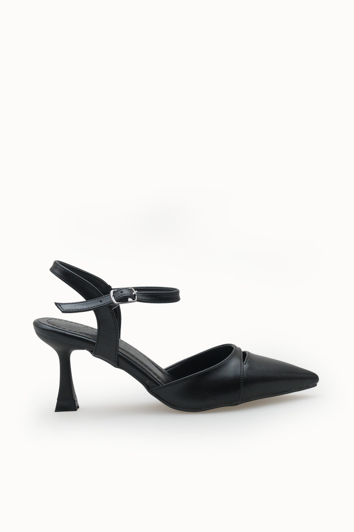 Riccon Kadın Sivri Burunlu Arkası Açık İnce Topuklu Ayakkabı 0012727 Siyah Cilt