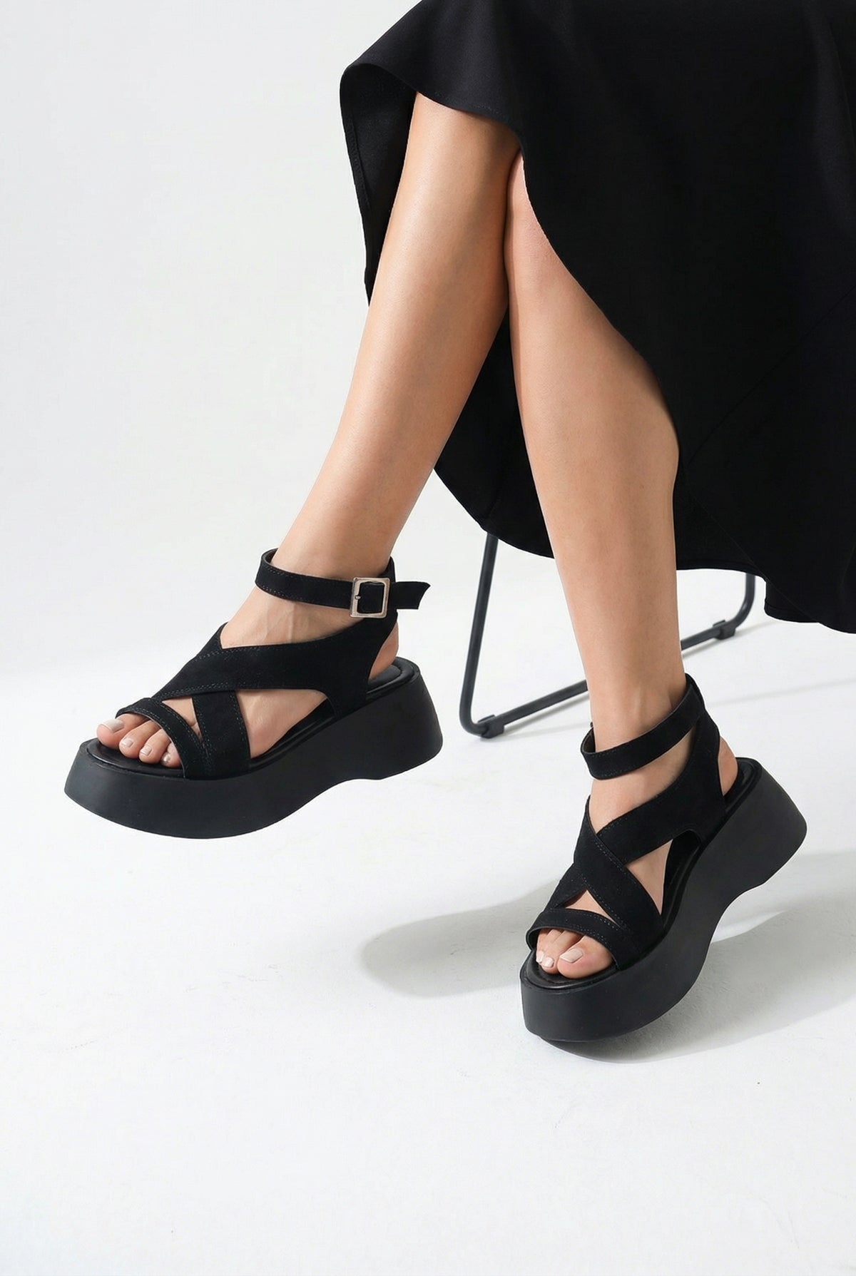 Riccon Kadın Sandalet 0012810 Siyah Deri Dokulu