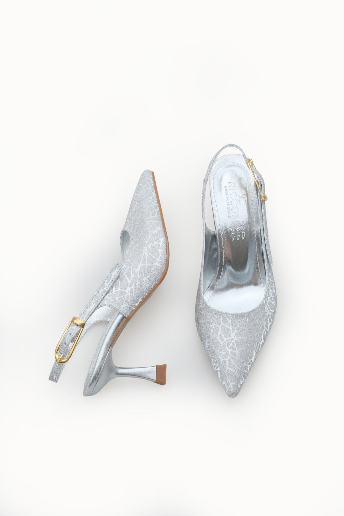 Riccon Ysalaela Kadın Arkası Açık Sivri Burun Stiletto 0012700 Gümüş Dokulu