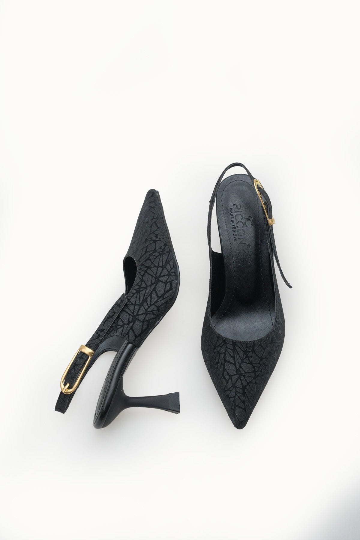 Riccon Ysalaela Kadın Arkası Açık Sivri Burun Stiletto 0012700 Siyah Dokulu