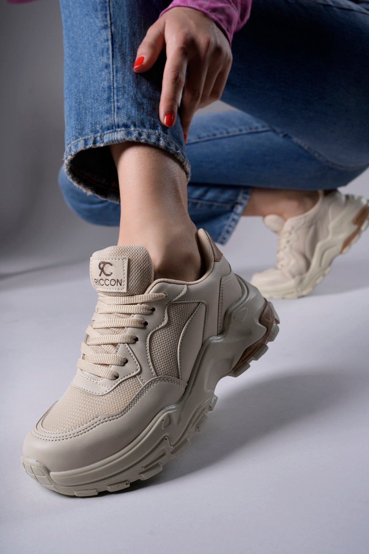 Riccon Delossiel Kadın Sneaker 0012159 Ekru Taba - Riccon