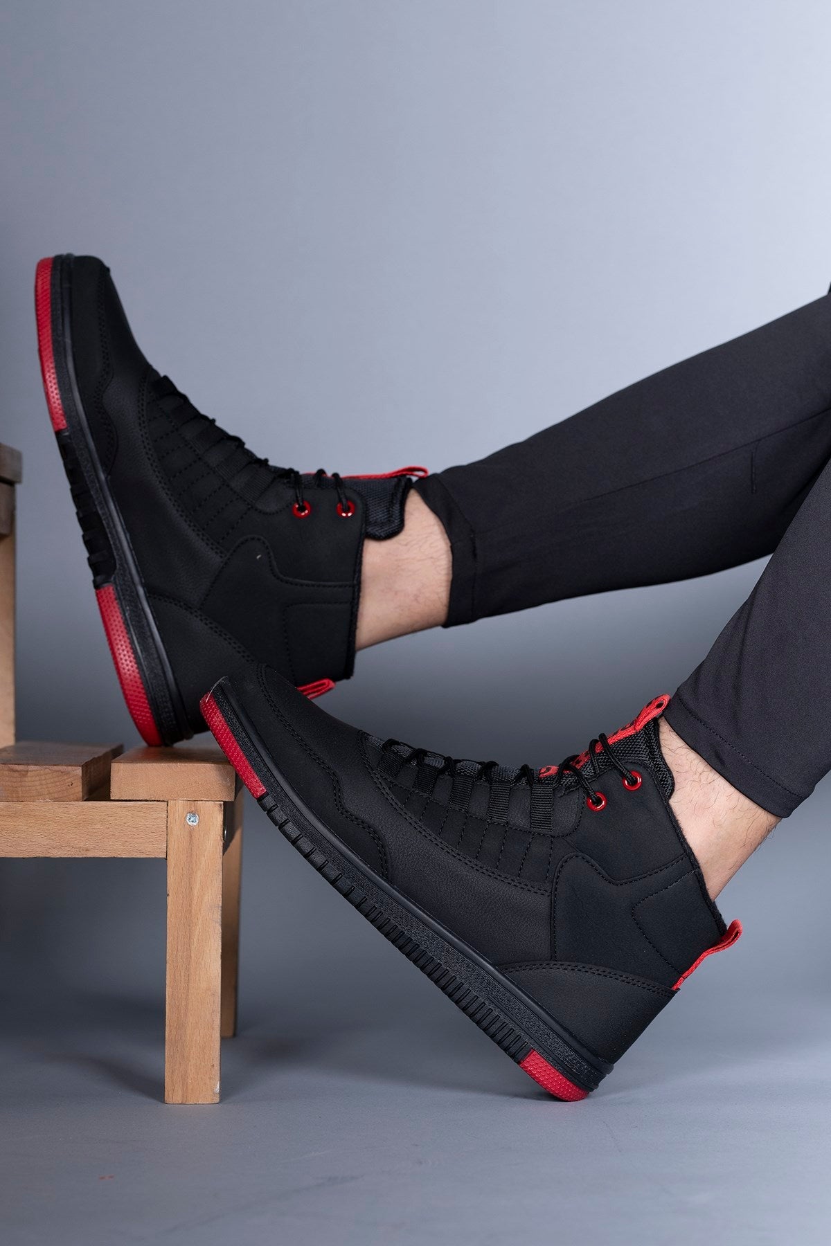 Riccon Erkek Sneaker Bot Siyah Kırmızı - Riccon