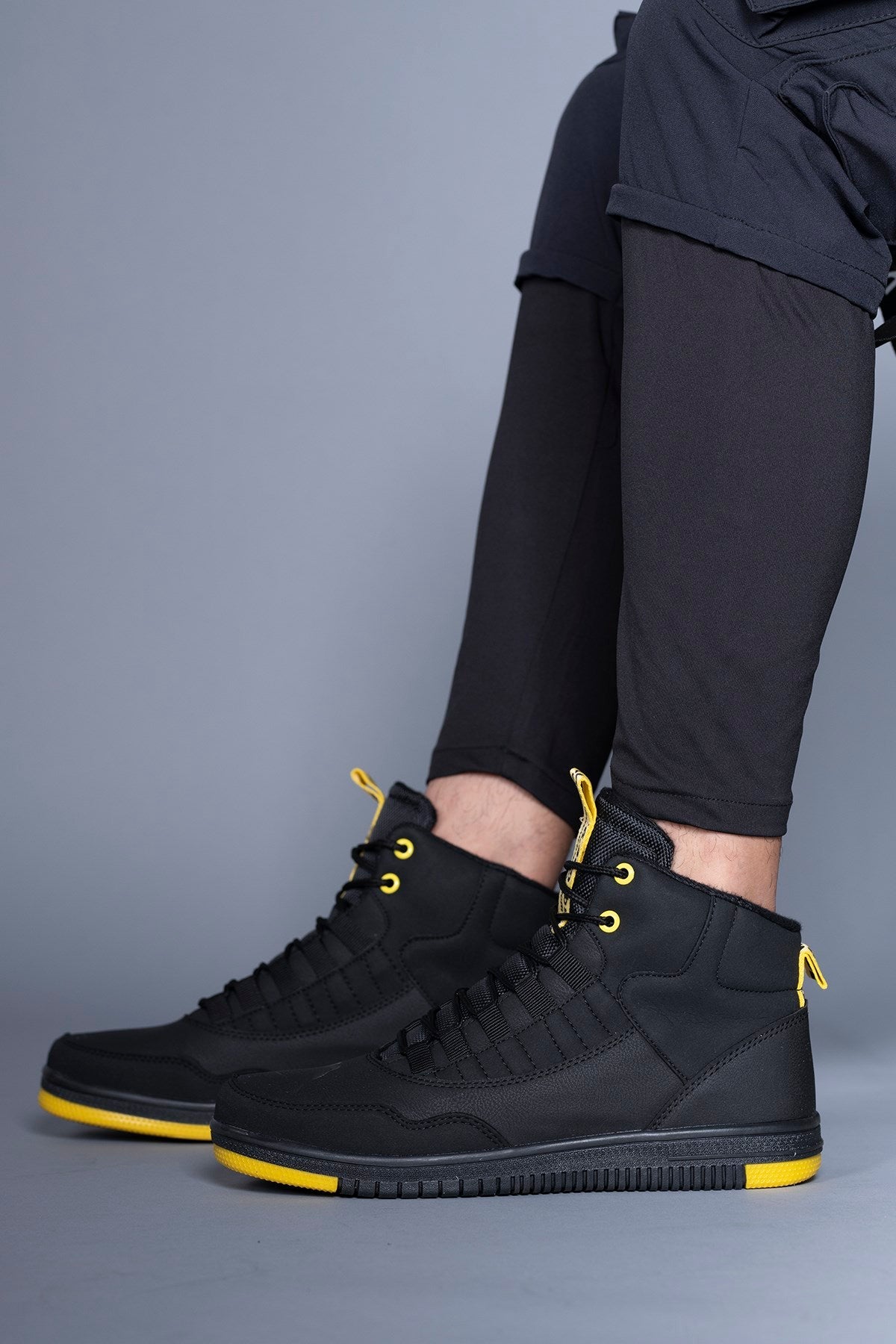 Riccon Erkek Sneaker Bot Siyah Sarı - Riccon
