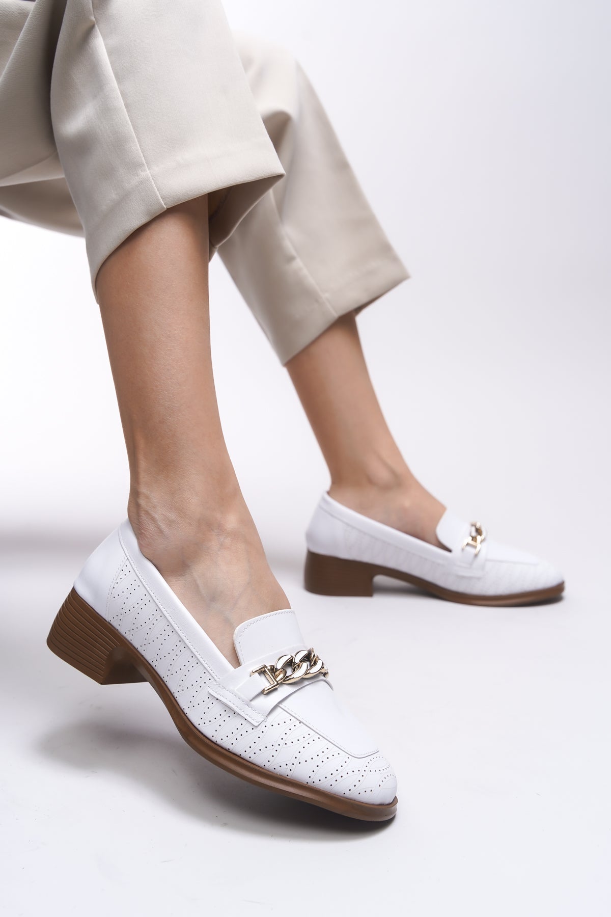 Riccon Evelyrra Kadın Loafer 0012302 Beyaz Cilt - Riccon