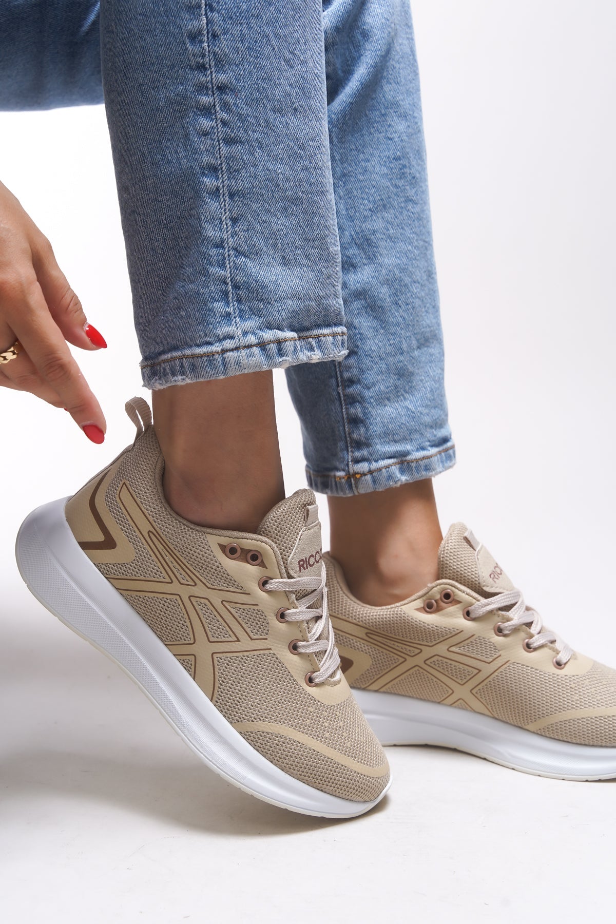 Riccon Graryll Unisex Sneaker 001218 Bej Beyaz - Riccon