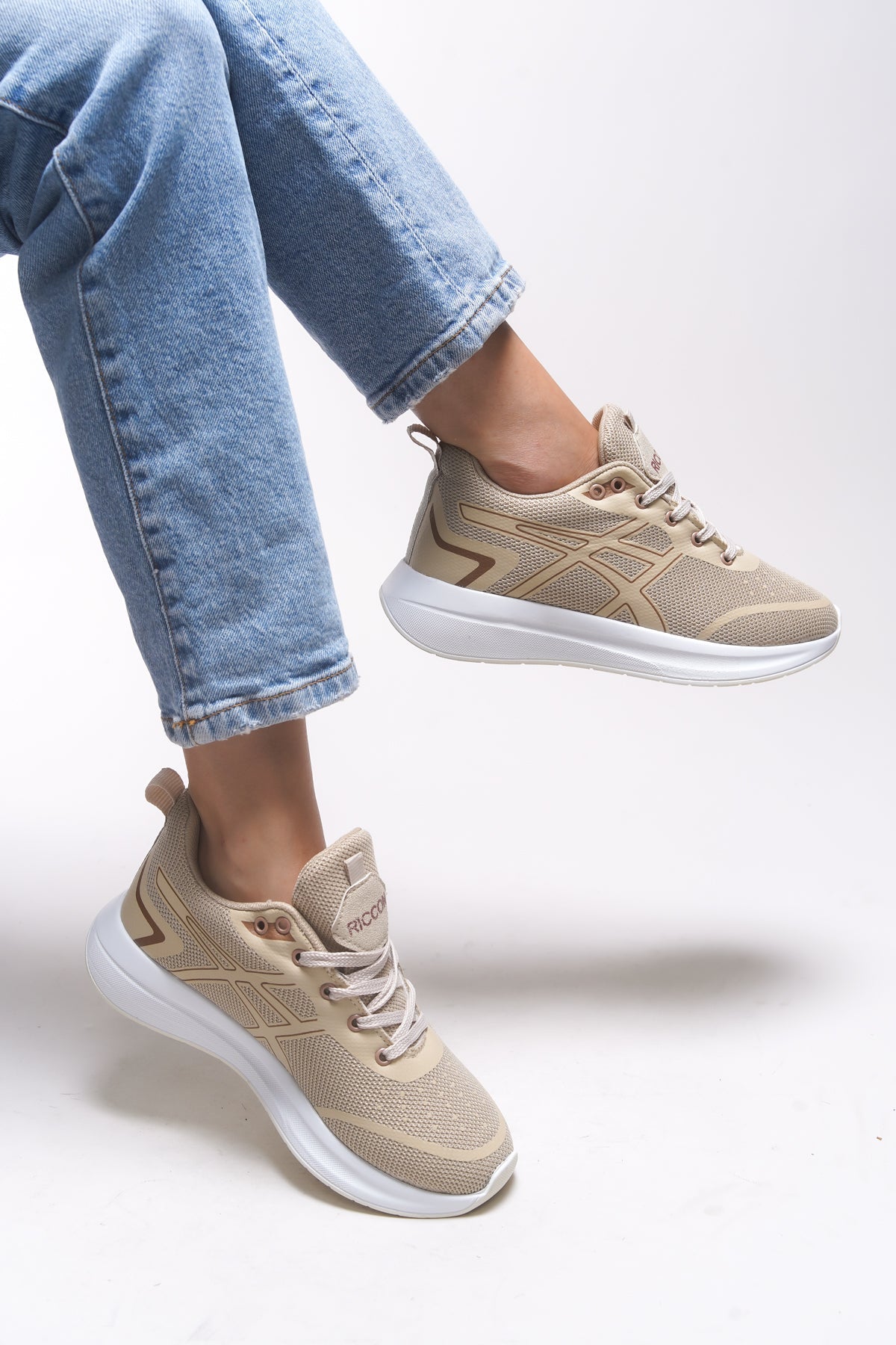Riccon Graryll Unisex Sneaker 001218 Bej Beyaz - Riccon