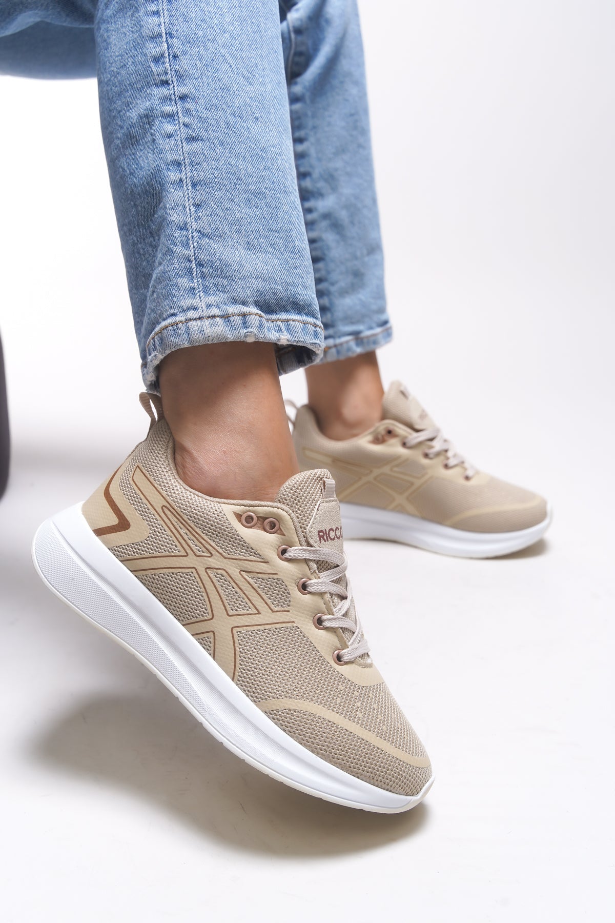 Riccon Graryll Unisex Sneaker 001218 Bej Beyaz - Riccon