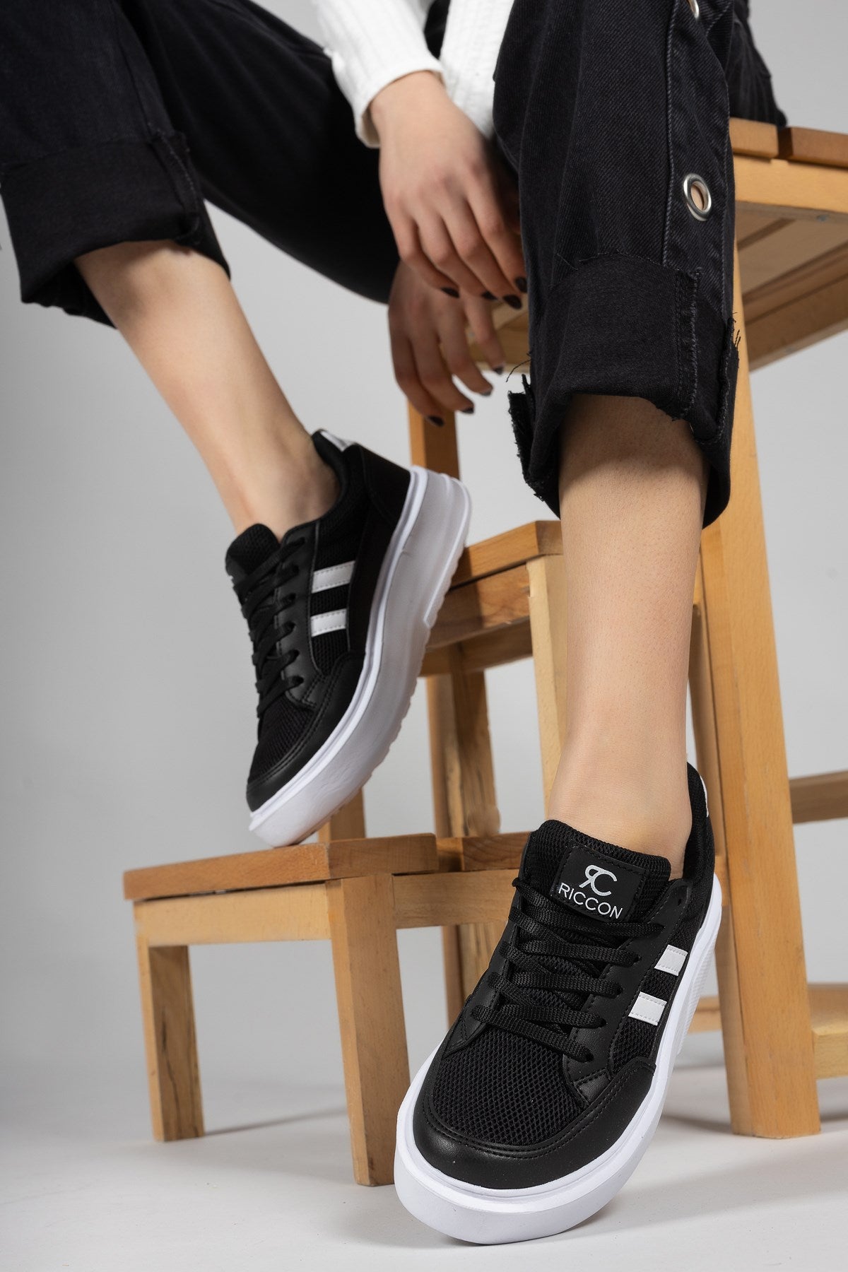Riccon Kadın Sneaker 0012151 Siyah Beyaz - Riccon