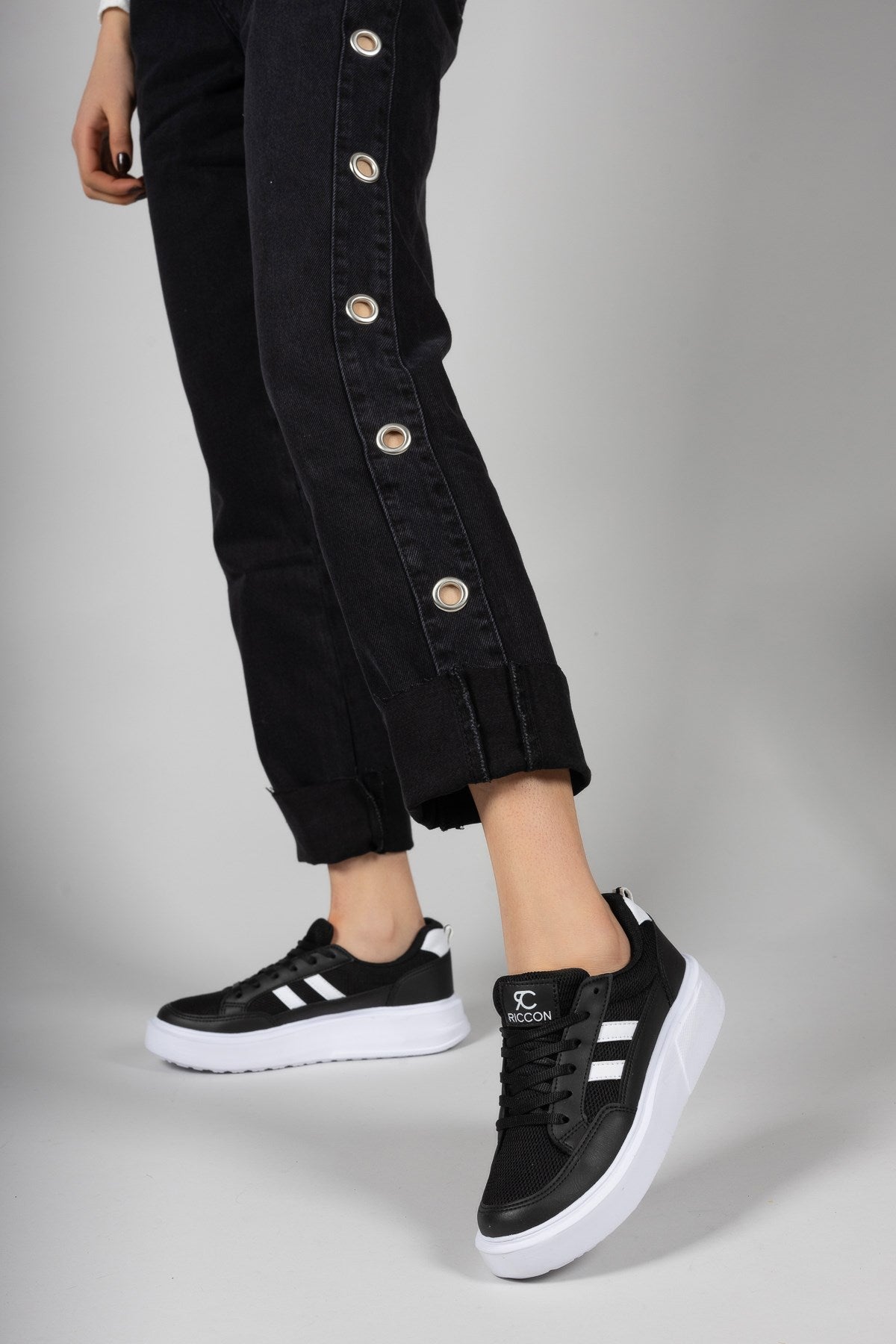 Riccon Kadın Sneaker 0012151 Siyah Beyaz - Riccon