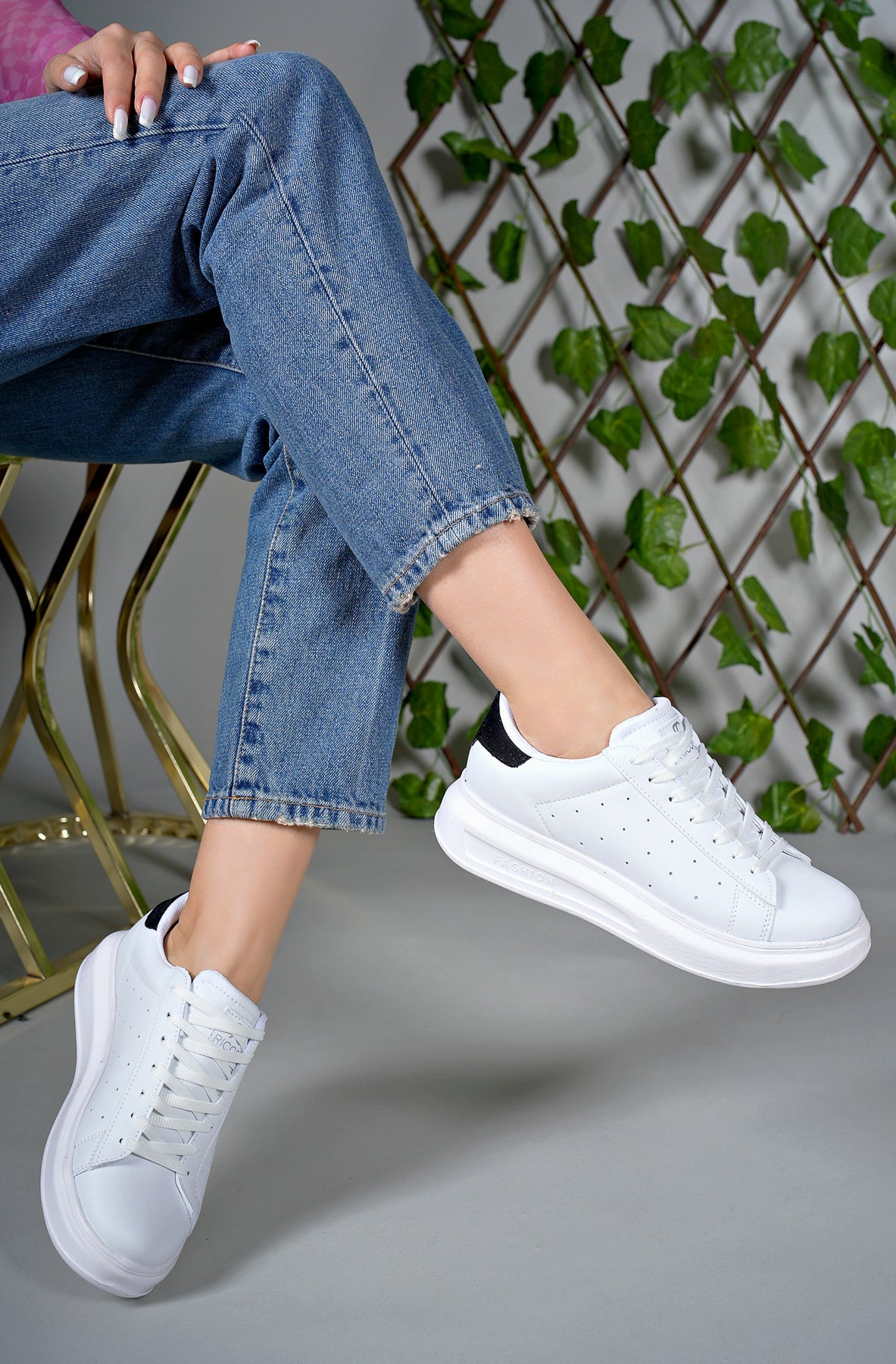 Riccon Kadın Sneaker 0012156 Beyaz Siyah Cilt - Riccon