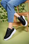 Riccon Kadın Sneaker 0012380 Siyah Beyaz Bej Süet Detay - Riccon