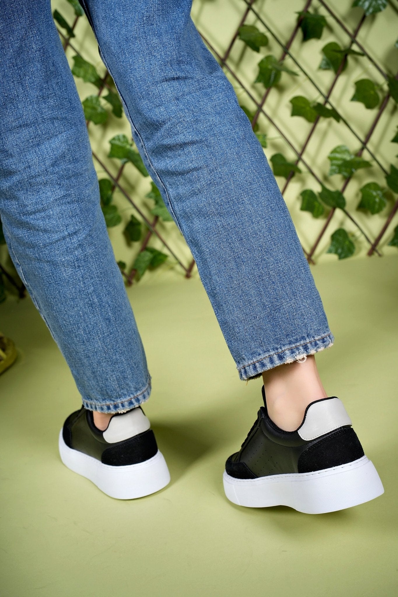 Riccon Kadın Sneaker 0012380 Siyah Beyaz Bej Süet Detay - Riccon