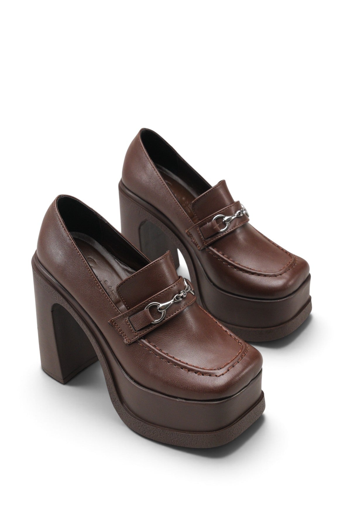Riccon Kadın Yüksek Topuklu Loafer 00122003 Kahverengi