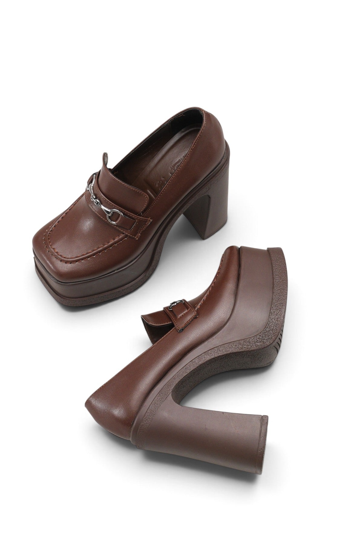 Riccon Kadın Yüksek Topuklu Loafer 00122003 Kahverengi