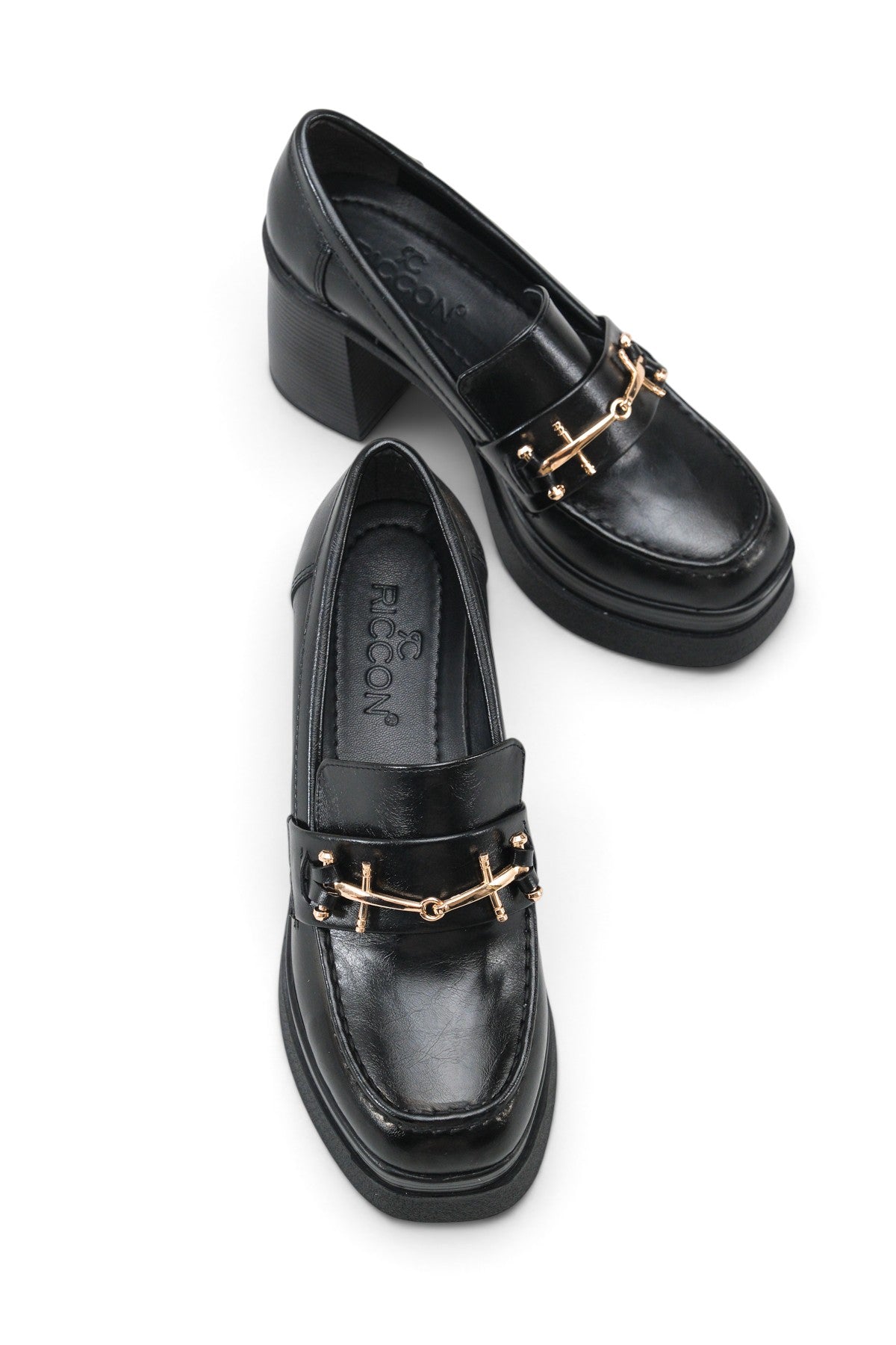 Riccon Leda Amara Kadın Topuklu Loafer 0012591 Siyah Rustik