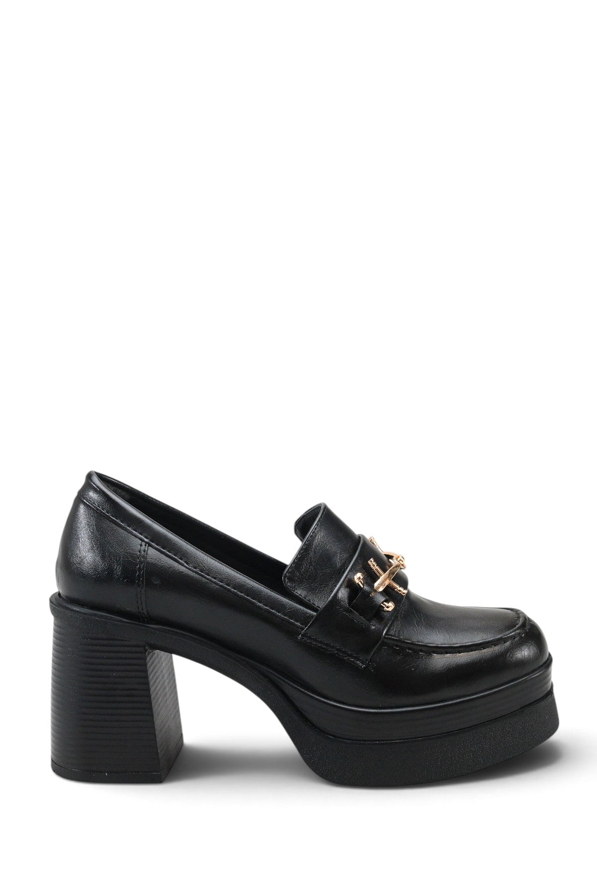 Riccon Leda Amara Kadın Topuklu Loafer 0012591 Siyah Rustik