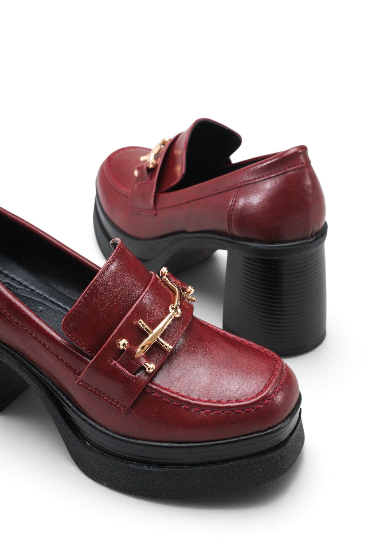 Riccon Leda Amara Kadın Topuklu Loafer 0012591 Vişne Rustik
