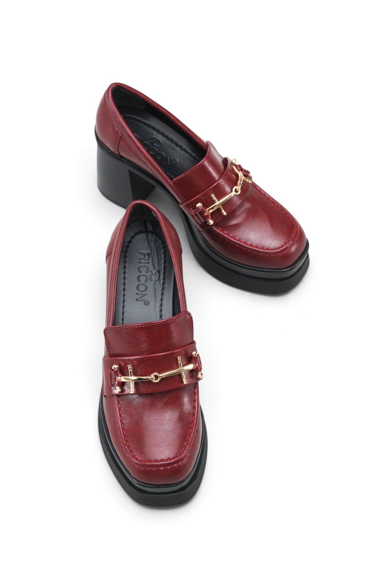 Riccon Leda Amara Kadın Topuklu Loafer 0012591 Vişne Rustik