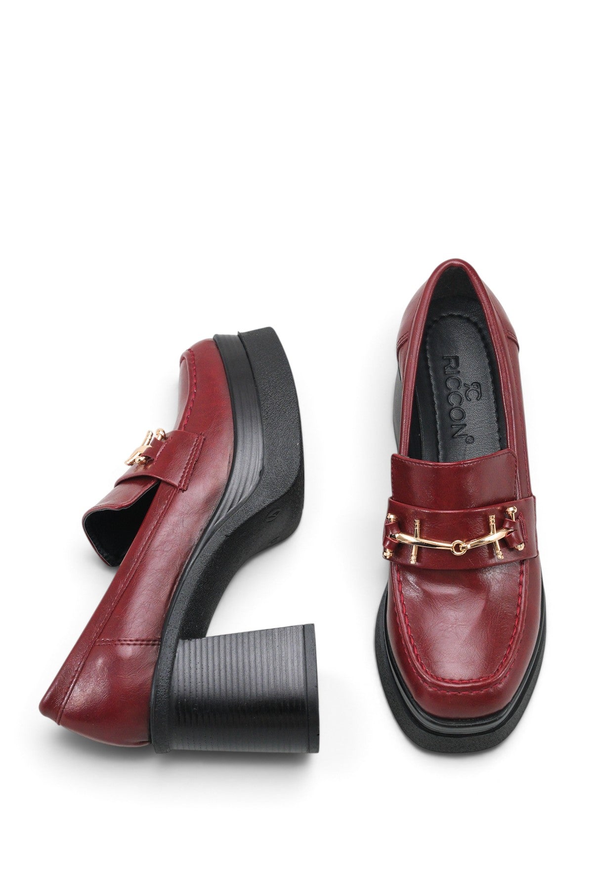 Riccon Leda Amara Kadın Topuklu Loafer 0012591 Vişne Rustik