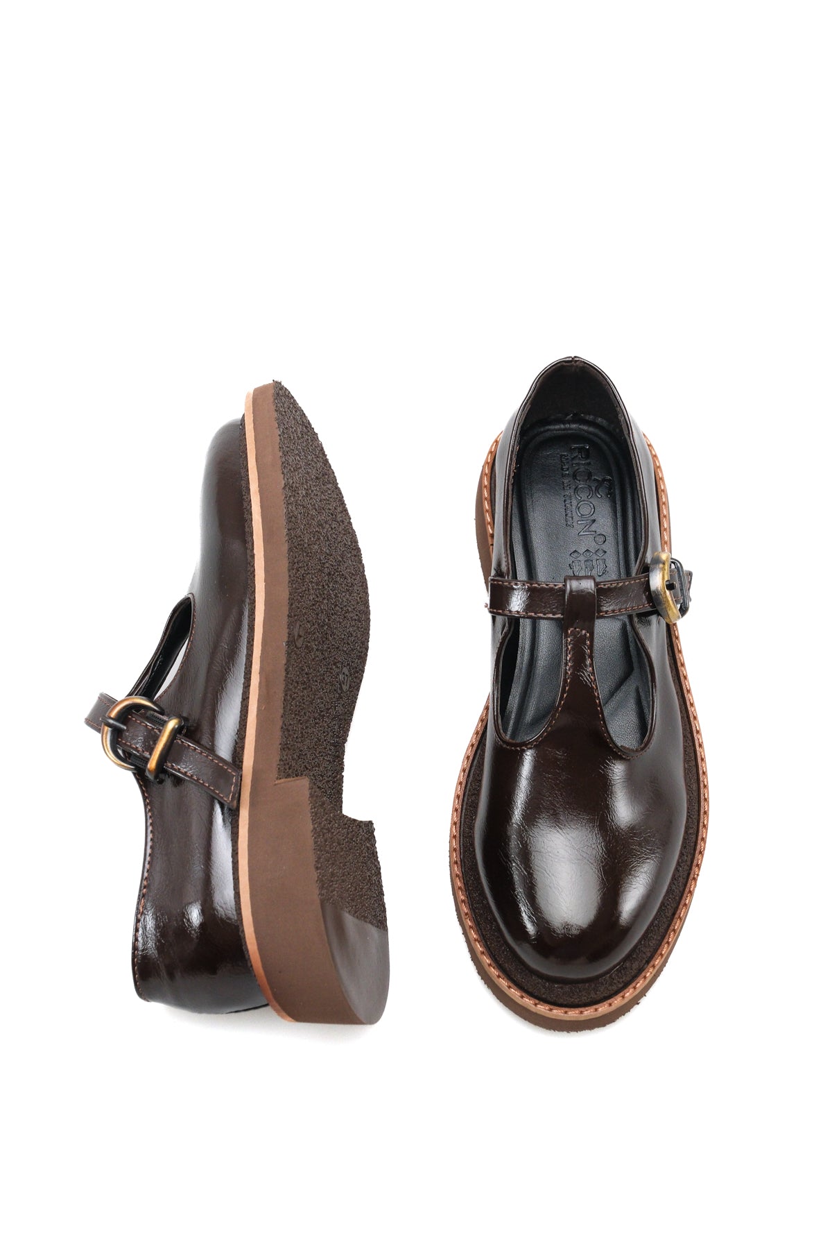 Riccon Luna Aria Kadın Loafer 0012509 Kahverengi Kırışık Rugan