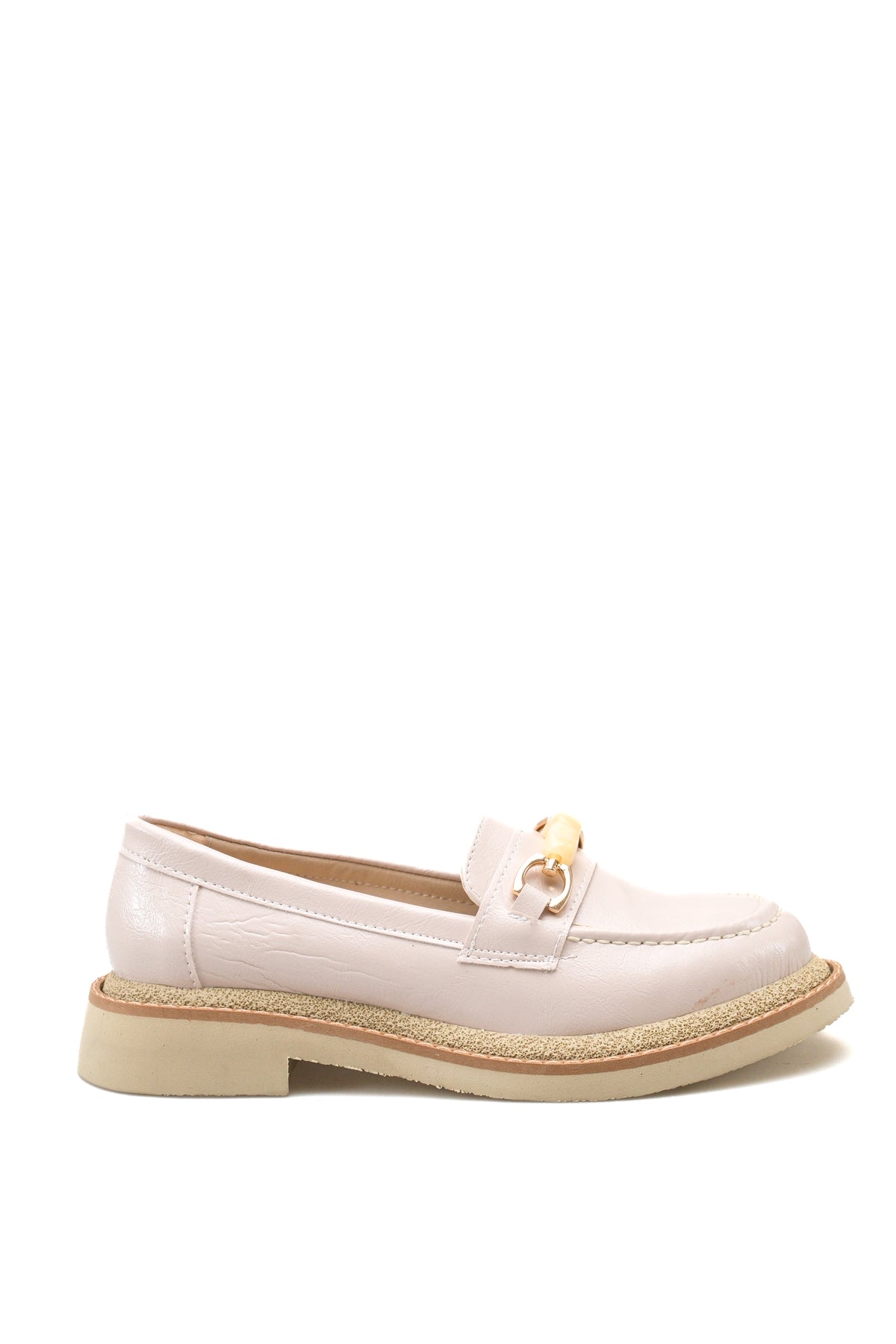 Riccon Lyra Viven Kadın Loafer 0012505 Bej Kırışık Rugan