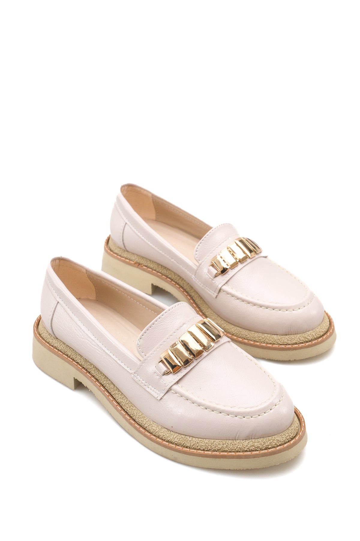 Riccon Mira Gala Kadın Loafer 0012507 Bej Kırışık Rugan