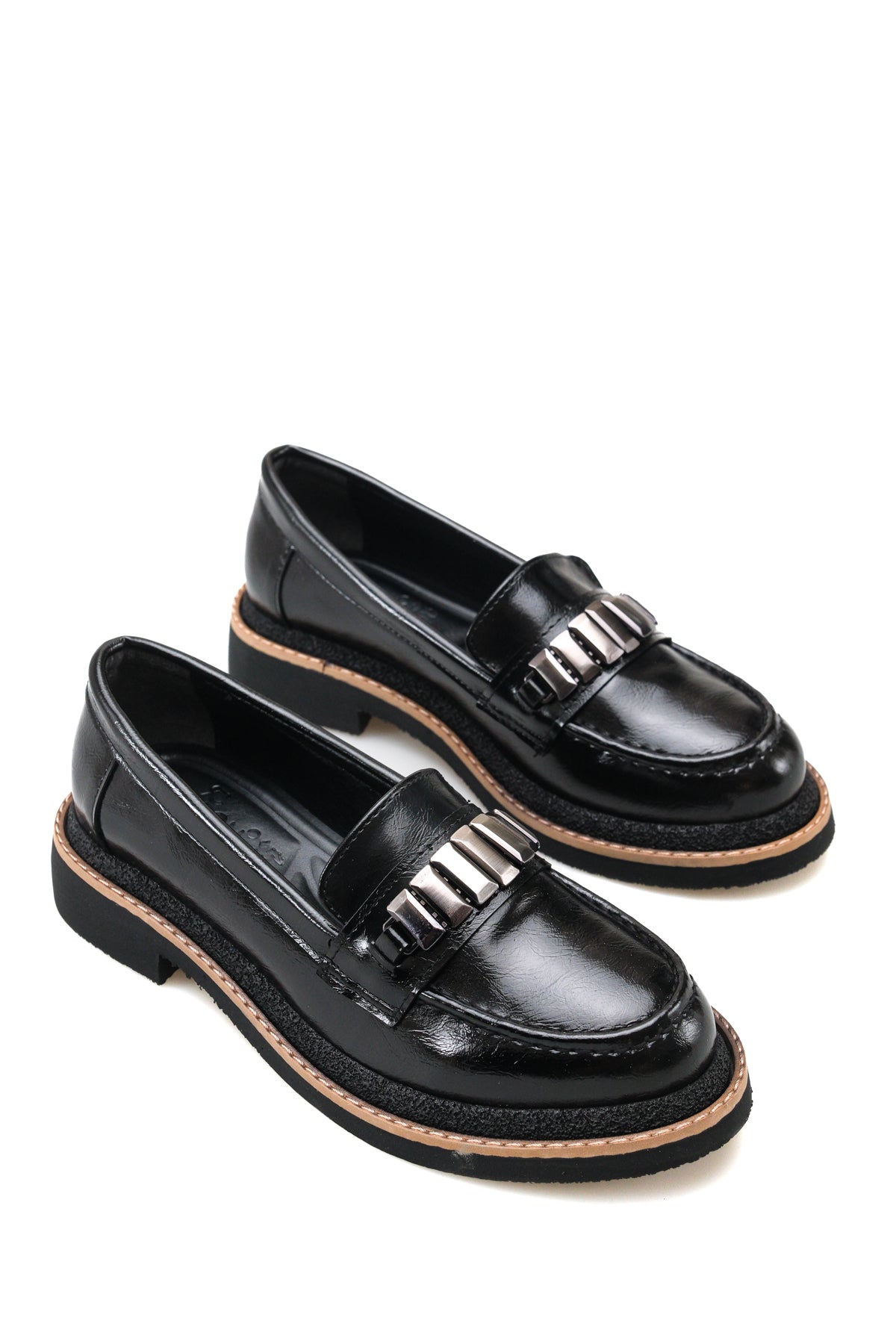 Riccon Mira Gala Kadın Loafer 0012507 Siyah Kırışık Rugan