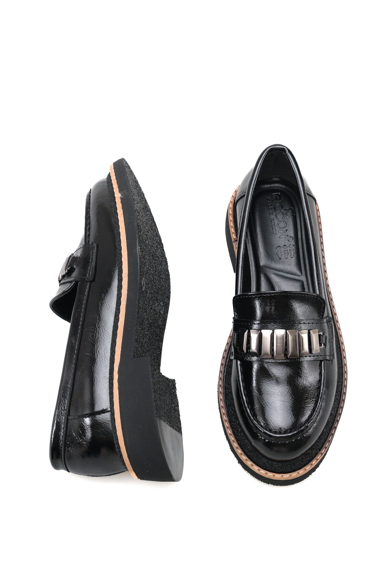 Riccon Mira Gala Kadın Loafer 0012507 Siyah Kırışık Rugan