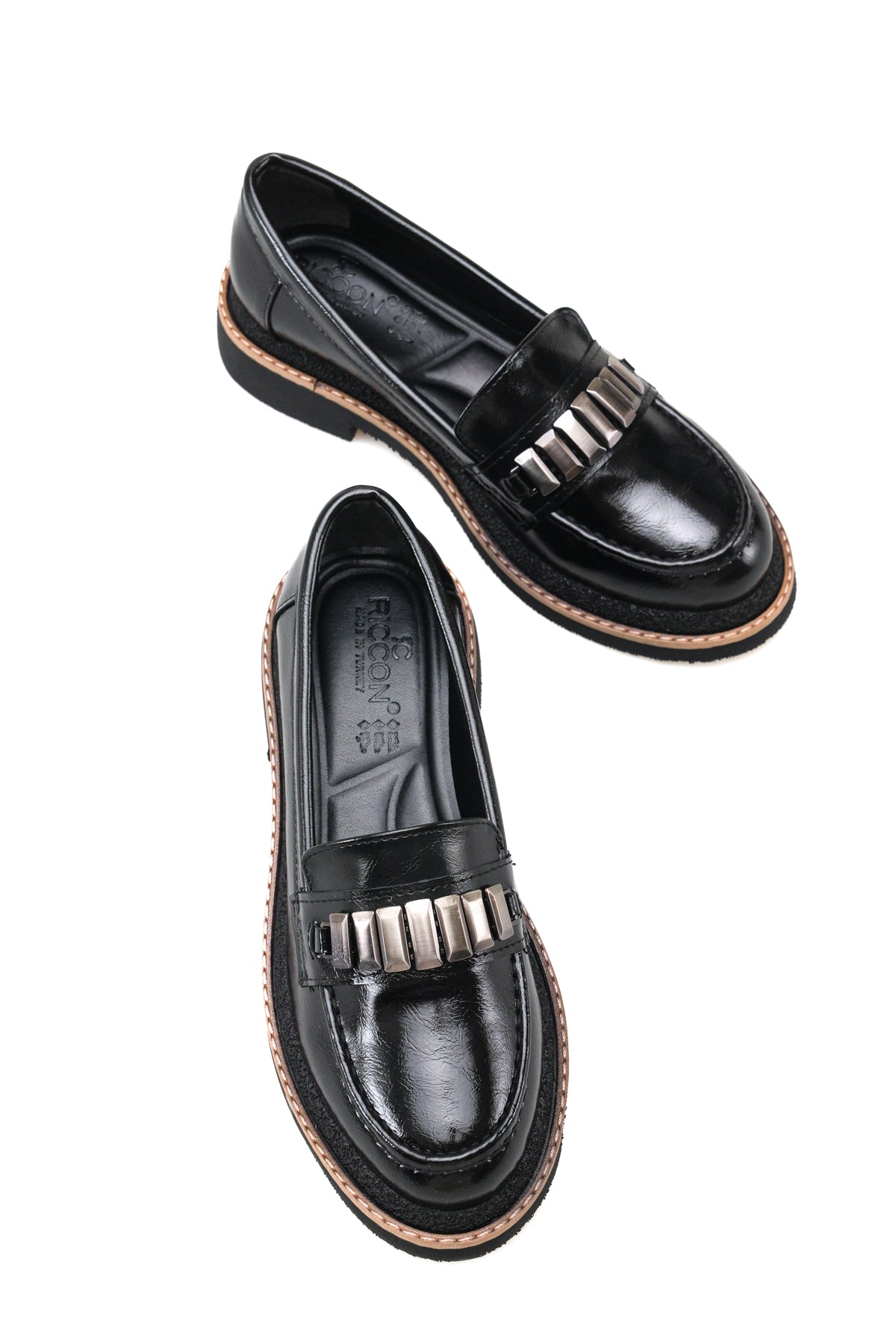Riccon Mira Gala Kadın Loafer 0012507 Siyah Kırışık Rugan