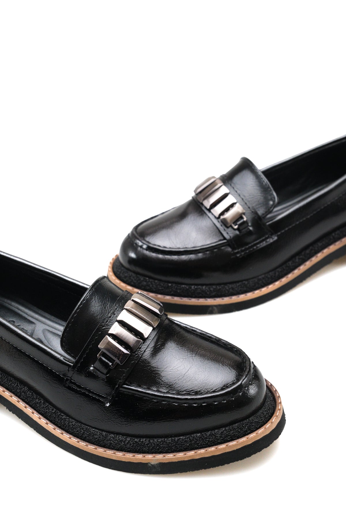 Riccon Mira Gala Kadın Loafer 0012507 Siyah Kırışık Rugan